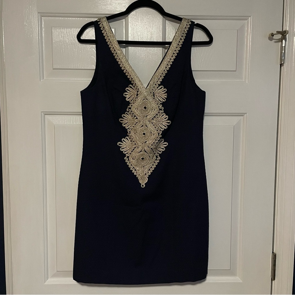 Lilly Pulitzer Junie Shift Dress Navy Blue Gold LIKE NEW - Picture 6 of 10